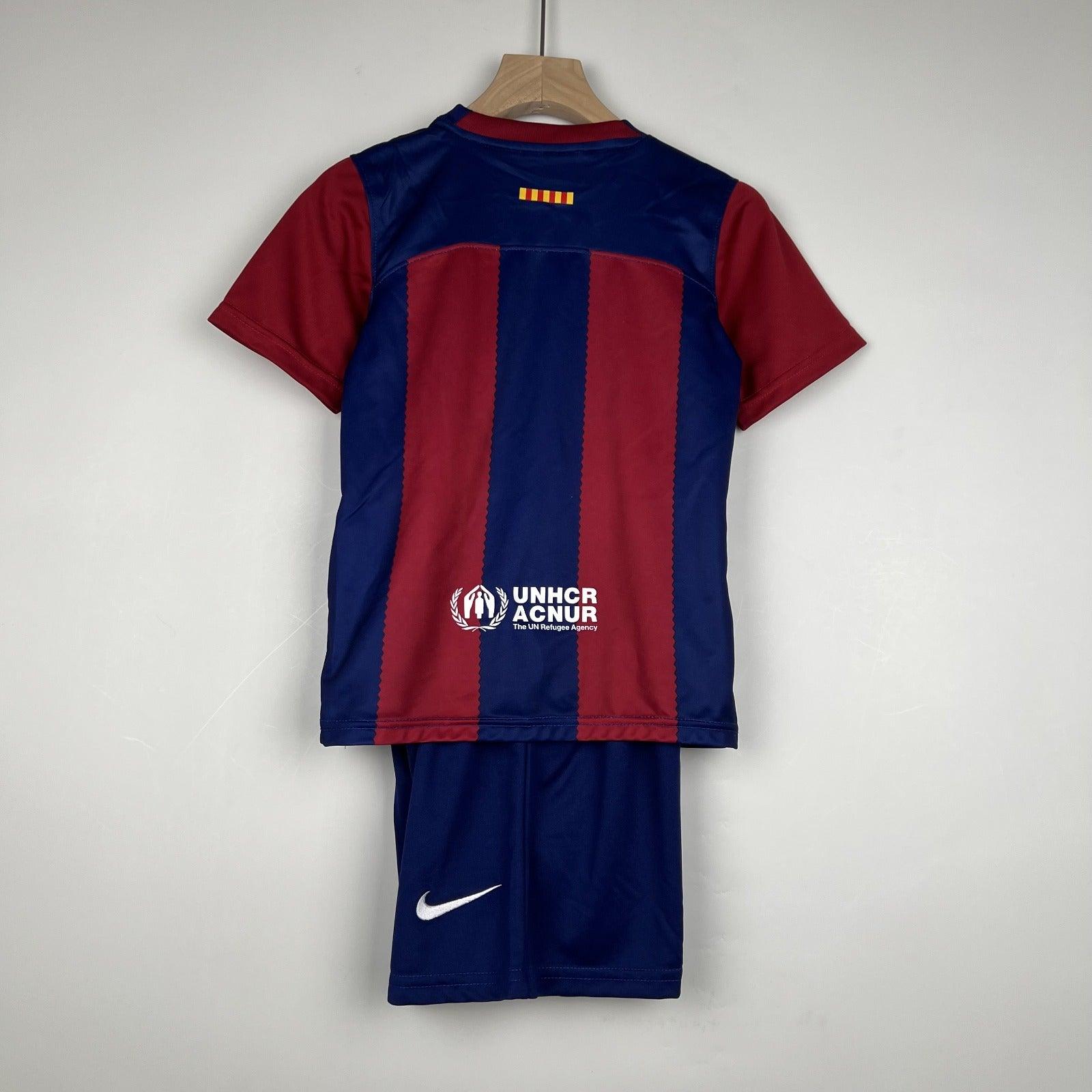 Kit Infantil Barcelona I 23/23 Nike - Azul e Grená